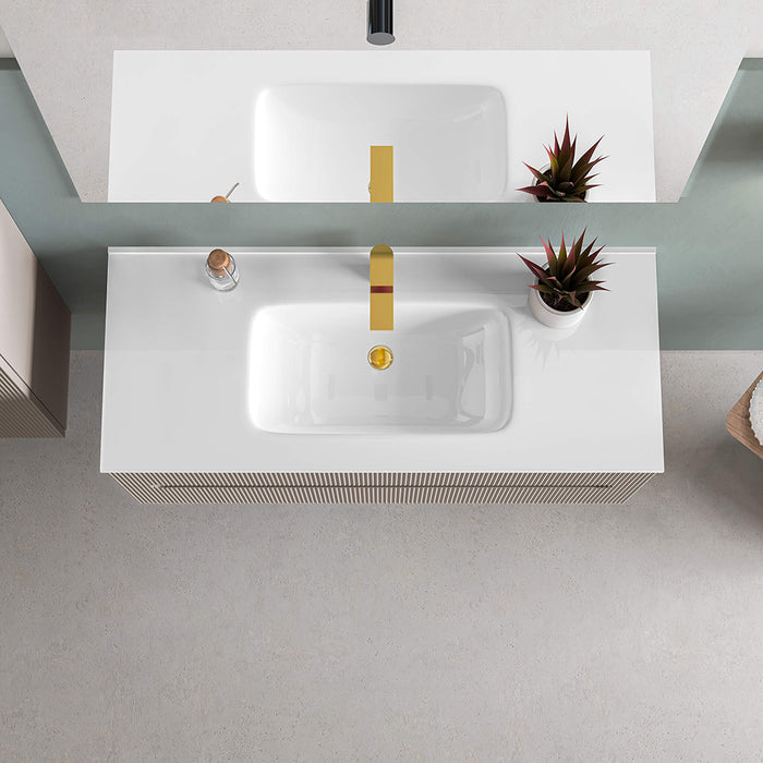 Deville 2 Drawers Bathroom Vanity with Porcelain Single Sink - Wall Mount - 48" Mdf/Matt Warm Grey/Brushed Gold