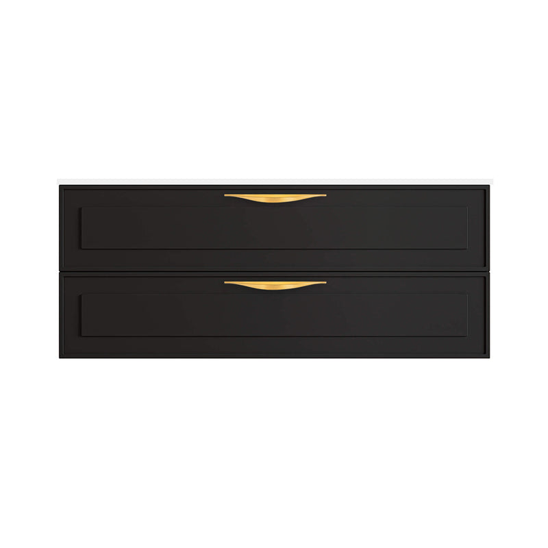 Deville 2 Drawers Bathroom Vanity with Porcelain Gloss White 1 Faucet Hole Sink - Wall Mount - 48" Mdf/Matte Black/Brushed Gold