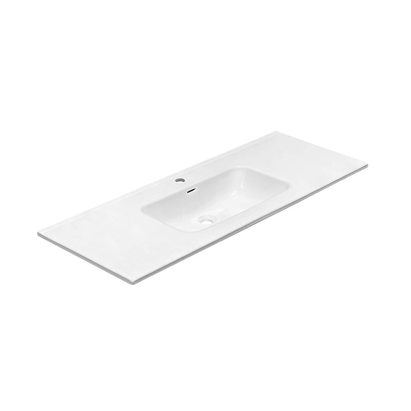 Deville 2 Drawers Bathroom Vanity with Porcelain Gloss White 1 Faucet Hole Sink - Wall Mount - 48" Mdf/Light Wood/Brushed Gold