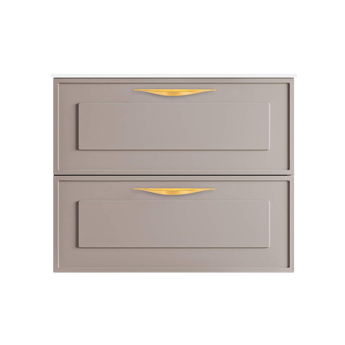 Deville 2 Drawers Bathroom Vanity with Solid Surface Single Sink without Faucet Hole - Wall Mount - 24" Mdf/Matt Warm Grey/Brushed Gold