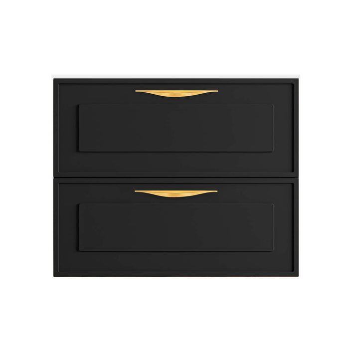Deville 2 Drawers Bathroom Vanity with Solid Surface Single Sink without Faucet Hole - Wall Mount - 24" Mdf/Matt Black/Brushed Gold