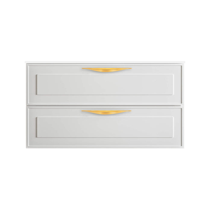 Deville 2 Drawers Bathroom Vanity with Solid Surface Single Sink without Faucet Hole - Wall Mount - 36" Mdf/Matte White/Brushed Gold