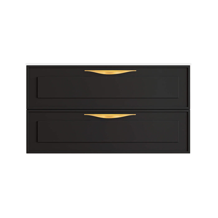 Deville 2 Drawers Bathroom Vanity with Solid Surface Single Sink without Faucet Hole - Wall Mount - 36" Mdf/Matte Black/Brushed Gold