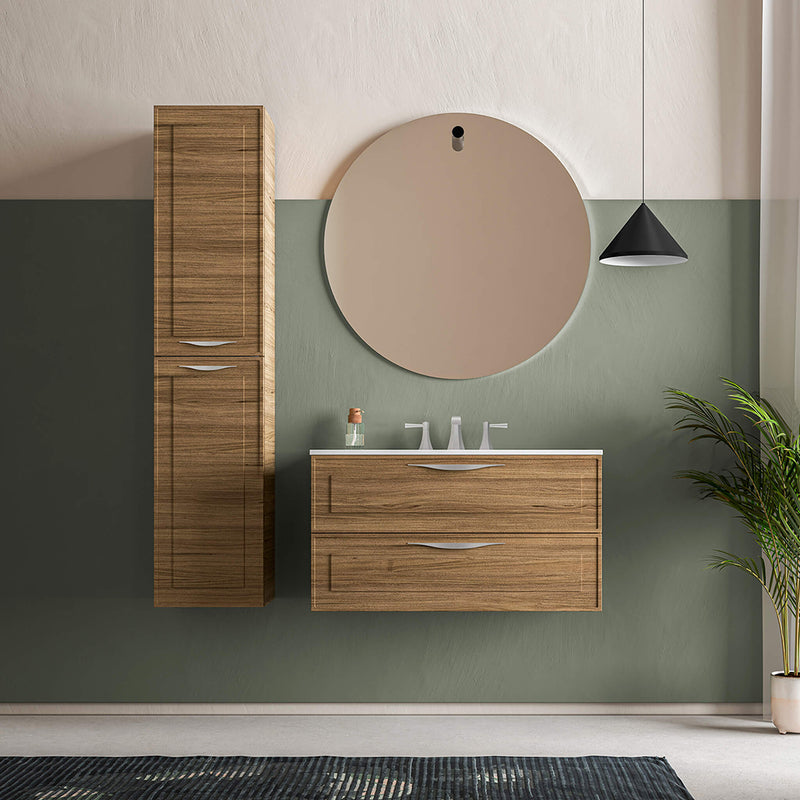 Deville 2 Drawers Bathroom Vanity with Solid Surface Matte White without Faucet Hole - Wall Mount - 36" Mdf/Light Wood/Brushed Gold