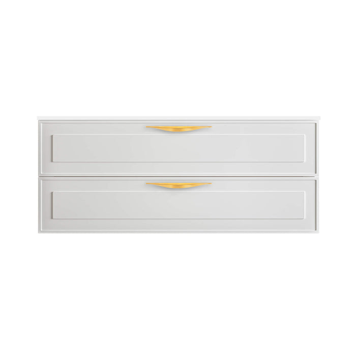 Deville 2 Drawers Bathroom Vanity with Solid Surface Single Sink without Faucet Hole - Wall Mount - 48" Mdf/Matte White/Brushed Gold