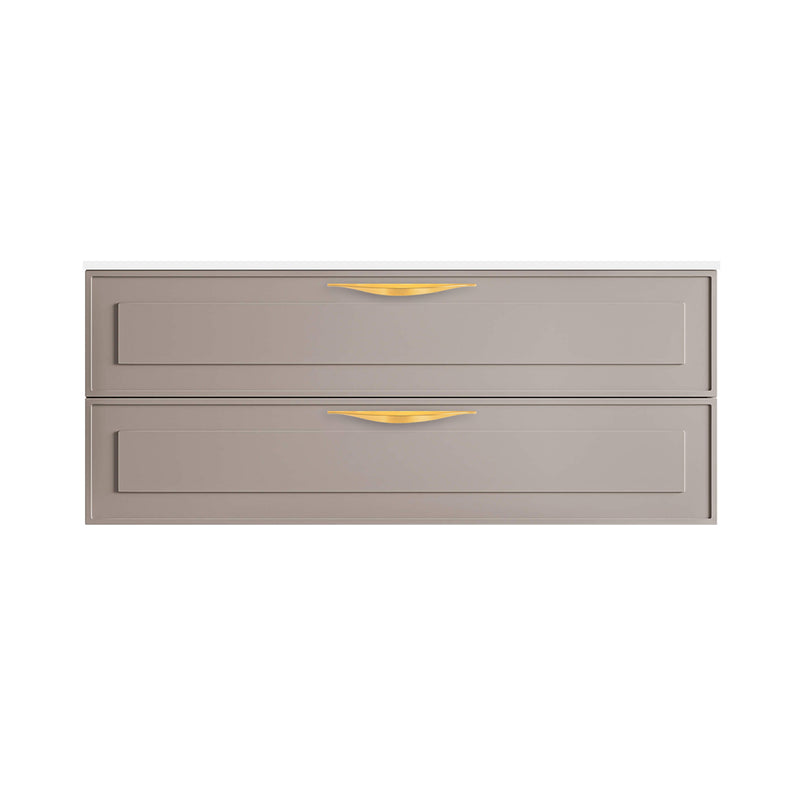 Deville 2 Drawers Bathroom Vanity with Solid Surface Matte White without Faucet Hole - Wall Mount - 48" Mdf/Matt Warm Grey/Brushed Gold