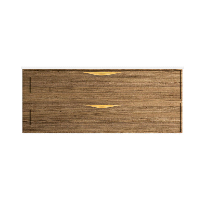 Deville 2 Drawers Bathroom Vanity with Solid Surface Matte White without Faucet Hole - Wall Mount - 48" Mdf/Light Wood/Brushed Gold