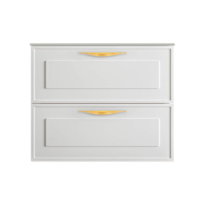 Deville 2 Drawers Bathroom Vanity with Solid Surface Matte Grey without Faucet Hole - Wall Mount - 24" Mdf/Matte White/Brushed Gold