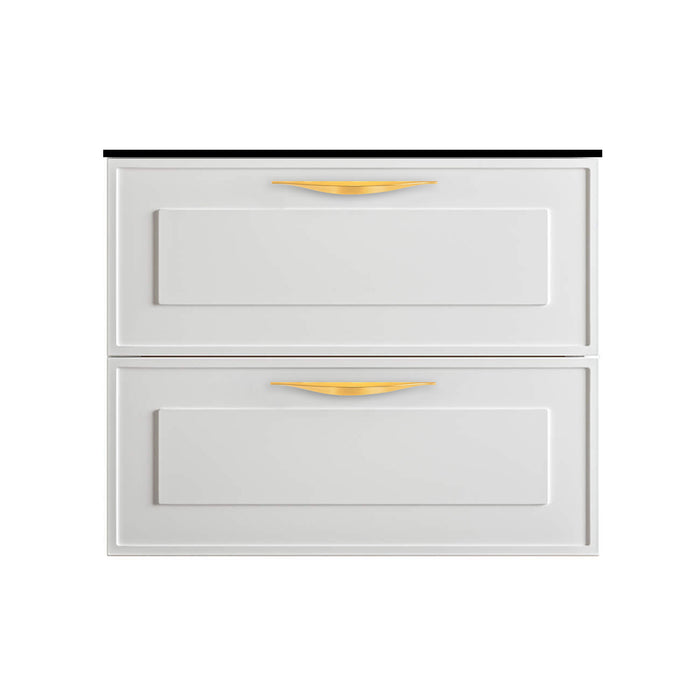 Deville 2 Drawers Bathroom Vanity with Solid Surface Matte Black without Faucet Hole - Wall Mount - 24" Mdf/Matte White/Brushed Gold