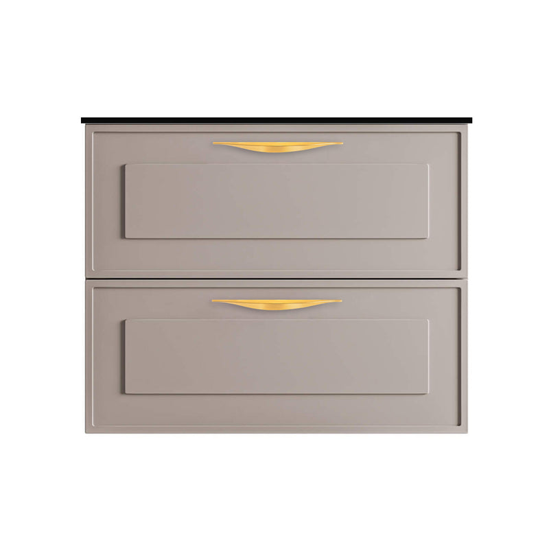 Deville 2 Drawers Bathroom Vanity with Solid Surface Matte Black without Faucet Hole - Wall Mount - 24" Mdf/Matt Warm Grey/Brushed Gold