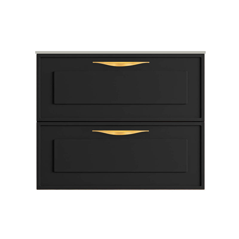 Deville 2 Drawers Bathroom Vanity with Solid Surface Matte Grey without Faucet Hole - Wall Mount - 24" Mdf/Matte Black/Brushed Gold