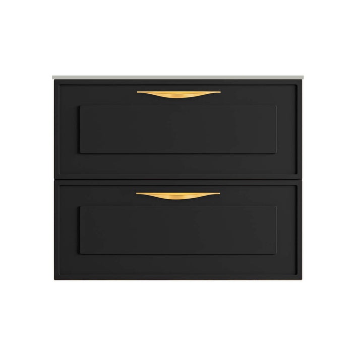 Deville 2 Drawers Bathroom Vanity with Solid Surface Matte Grey without Faucet Hole - Wall Mount - 24" Mdf/Matte Black/Brushed Gold