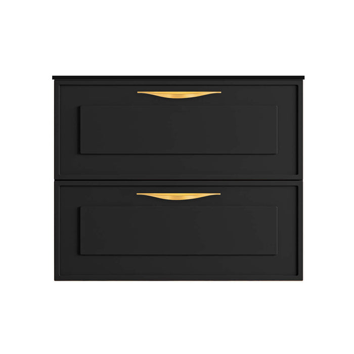 Deville 2 Drawers Bathroom Vanity with Solid Surface Matte Black without Faucet Hole - Wall Mount - 24" Mdf/Matte Black/Brushed Gold