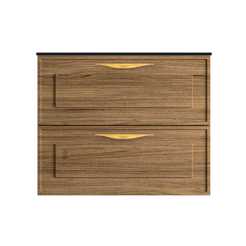 Deville 2 Drawers Bathroom Vanity with Solid Surface Matte Black without Faucet Hole - Wall Mount - 24" Mdf/Light Wood/Brushed Gold