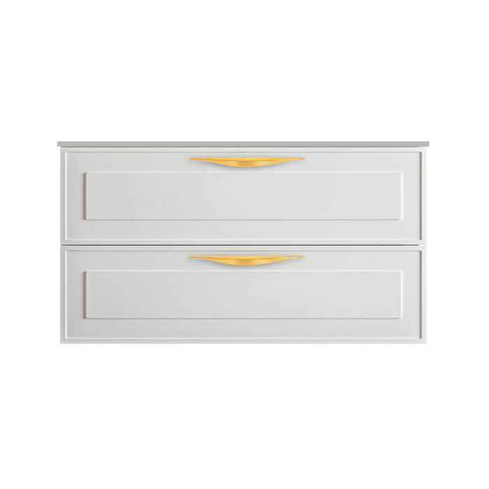 Deville 2 Drawers Bathroom Vanity with Solid Surface Matte Grey without Faucet Hole - Wall Mount - 36" Mdf/Matte White/Brushed Gold