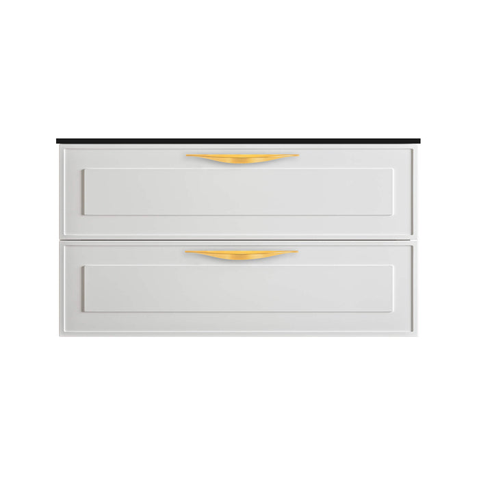 Deville 2 Drawers Bathroom Vanity with Solid Surface Matte Black without Faucet Hole - Wall Mount - 36" Mdf/Matte White/Brushed Gold