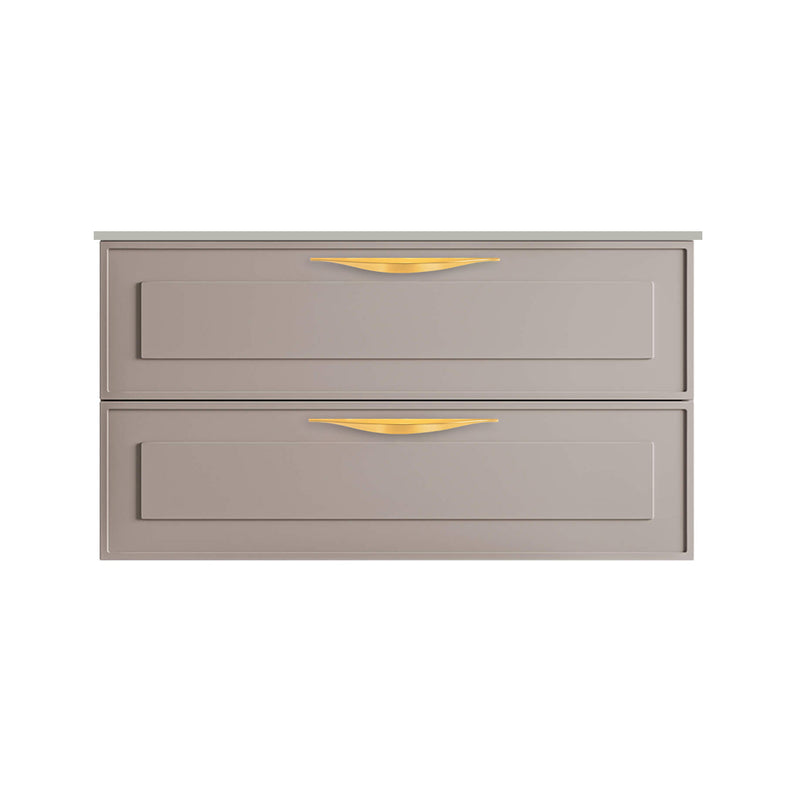 Deville 2 Drawers Bathroom Vanity with Solid Surface Matte Grey without Faucet Hole - Wall Mount - 36" Mdf/Matt Warm Grey/Brushed Gold