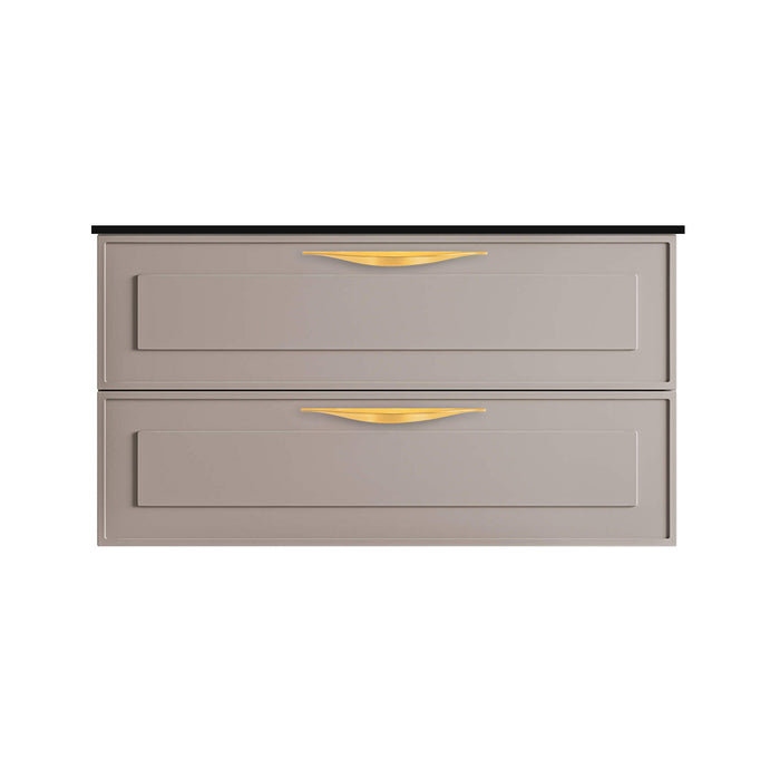 Deville 2 Drawers Bathroom Vanity with Solid Surface Matte Black without Faucet Hole - Wall Mount - 36" Mdf/Matt Warm Grey/Brushed Gold