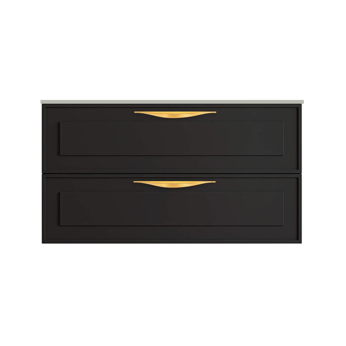 Deville 2 Drawers Bathroom Vanity with Solid Surface Matte Grey without Faucet Hole - Wall Mount - 36" Mdf/Matte Black/Brushed Gold