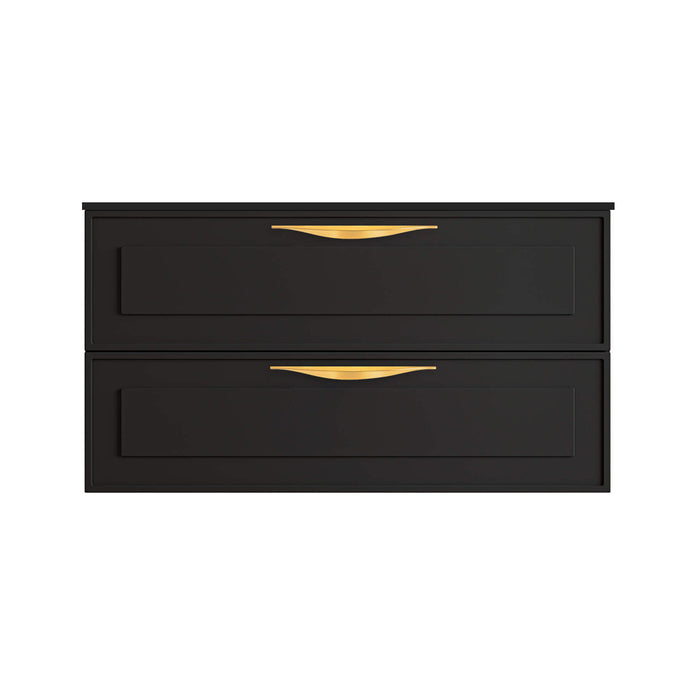 Deville 2 Drawers Bathroom Vanity with Solid Surface Matte Black without Faucet Hole - Wall Mount - 36" Mdf/Matte Black/Brushed Gold