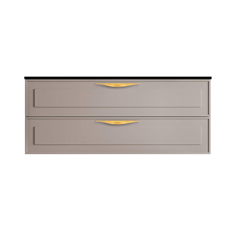 Deville 2 Drawers Bathroom Vanity with Solid Surface Matte Black without Faucet Hole - Wall Mount - 48" Mdf/Matt Warm Grey/Brushed Gold