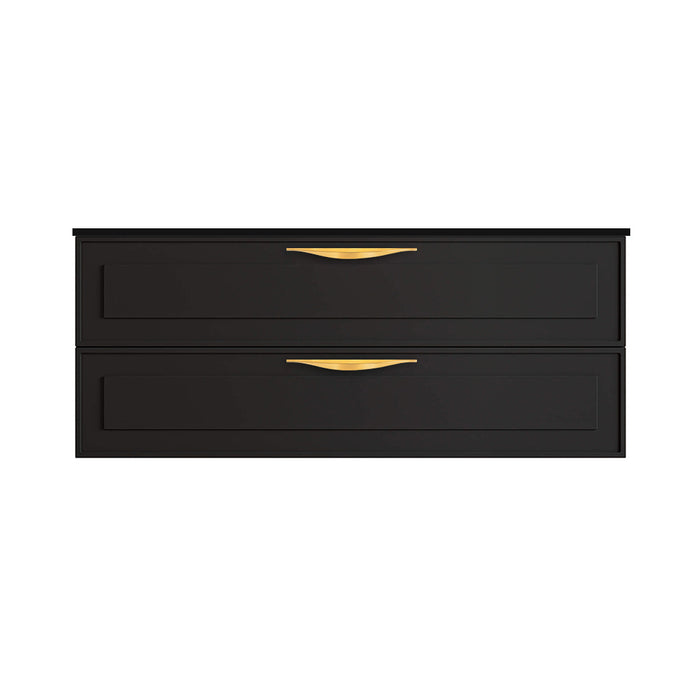 Deville 2 Drawers Bathroom Vanity with Solid Surface Matte Black without Faucet Hole - Wall Mount - 48" Mdf/Matte Black/Brushed Gold