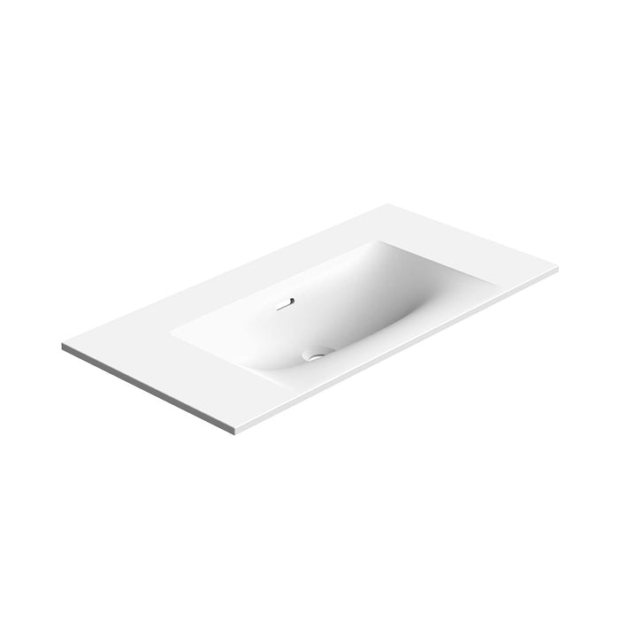 Runway 2 Drawers Bathroom Vanity with Solid Surface Single Sink without Faucet Hole - Wall Mount - 36" Mdf/Matt White