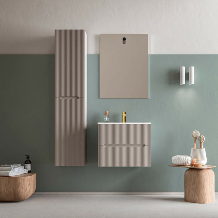 Runway 2 Drawers Bathroom Vanity with Solid Surface Single Sink without Faucet Hole - Wall Mount - 24" Mdf/Matt Warm Grey