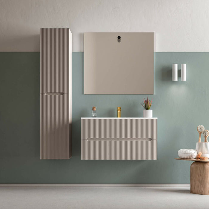 Runway 2 Drawers Bathroom Vanity with Solid Surface Single Sink without Faucet Hole - Wall Mount - 36" Mdf/Matt Warm Grey