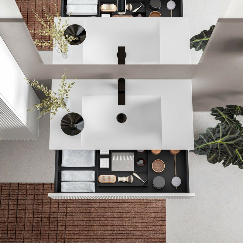 Runway 2 Drawers Bathroom Vanity with Solid Surface Matte White without Faucet Hole - Wall Mount - 24" Mdf/Matt Black