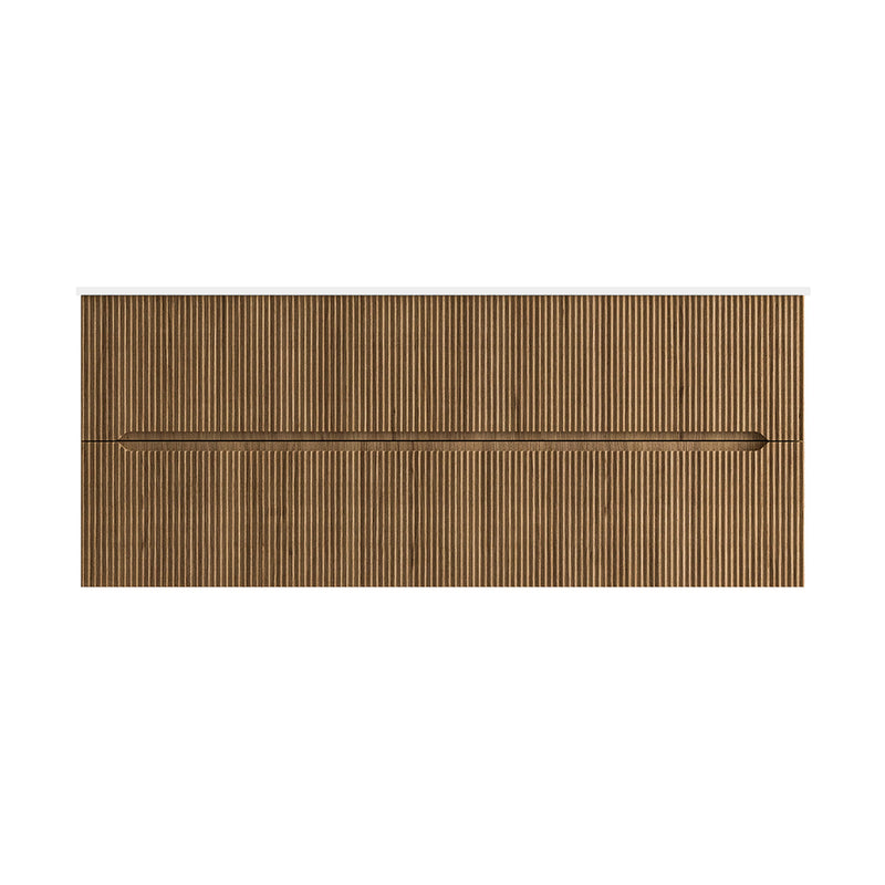 Runway 2 Drawers Bathroom Vanity with Solid Surface Matte White without Faucet Hole - Wall Mount - 48" Mdf/Light Wood