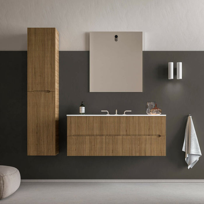 Runway 2 Drawers Bathroom Vanity with Solid Surface Single Sink without Faucet Hole - Wall Mount - 48" Mdf/Light Wood