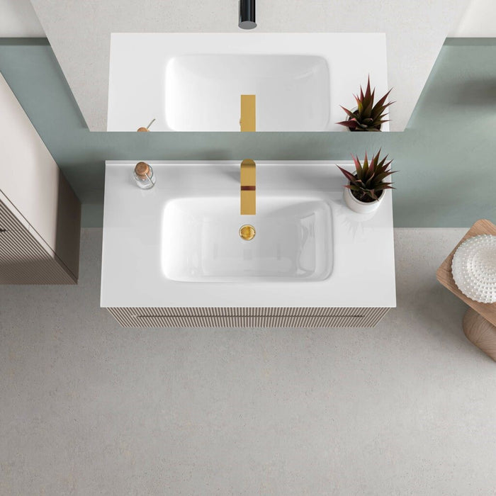 Runway 2 Drawers Bathroom Vanity with Porcelain Single Sink - Wall Mount - 36" Mdf/Matt White