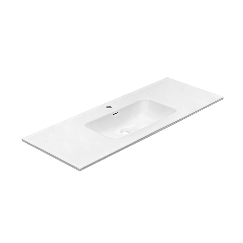 Runway 2 Drawers Bathroom Vanity with Porcelain Gloss White 1 Faucet Hole Sink - Wall Mount - 48" Mdf/Matt White