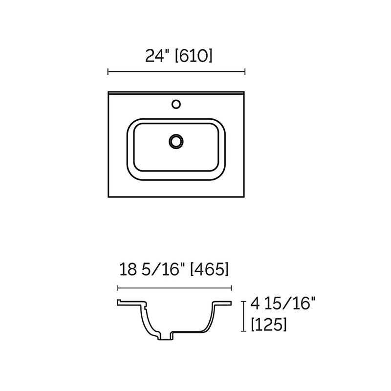 Runway 2 Drawers Bathroom Vanity with Porcelain Gloss White 1 Faucet Hole Sink - Wall Mount - 24" Mdf/Matt Warm Grey