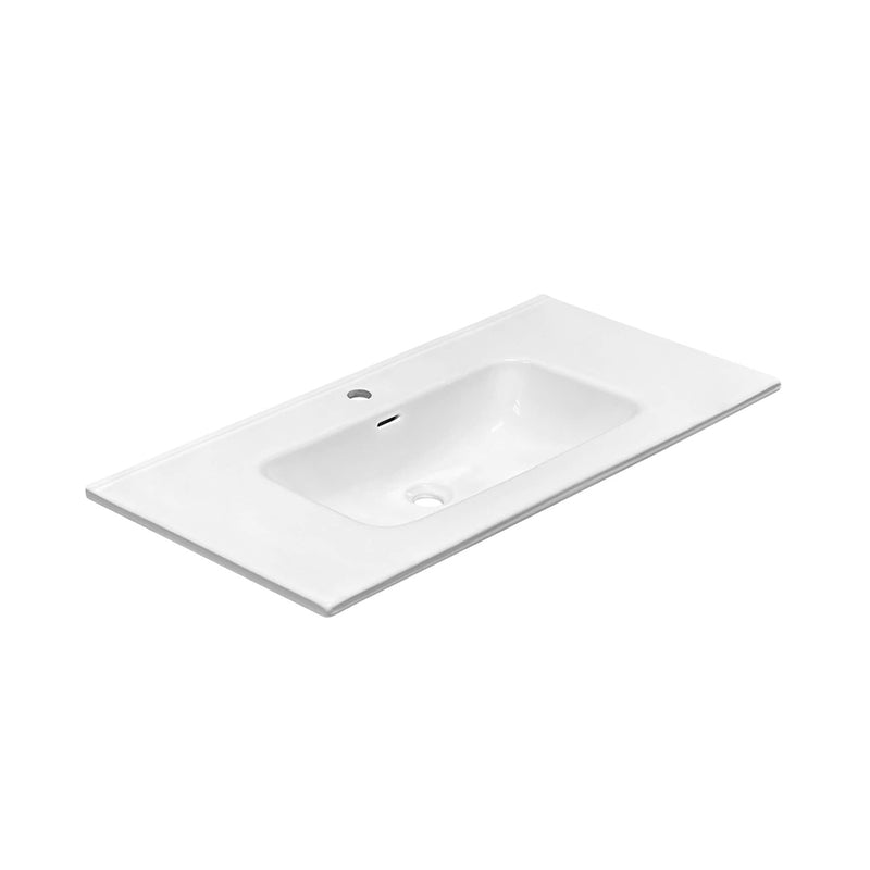 Runway 2 Drawers Bathroom Vanity with Porcelain Gloss White 1 Faucet Hole Sink - Wall Mount - 36" Mdf/Matt Warm Grey