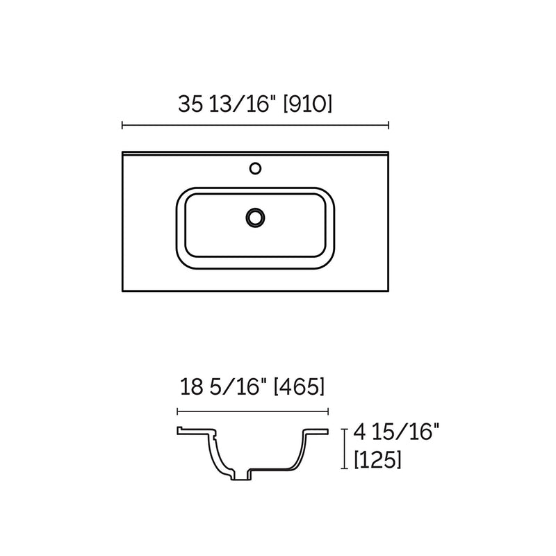 Runway 2 Drawers Bathroom Vanity with Porcelain Gloss White 1 Faucet Hole Sink - Wall Mount - 36" Mdf/Matt Warm Grey