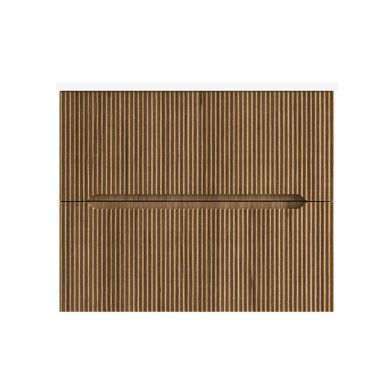 Runway 2 Drawers Bathroom Vanity with Porcelain Gloss White 1 Faucet Hole Sink  - Wall Mount - 24" Mdf/Light Wood