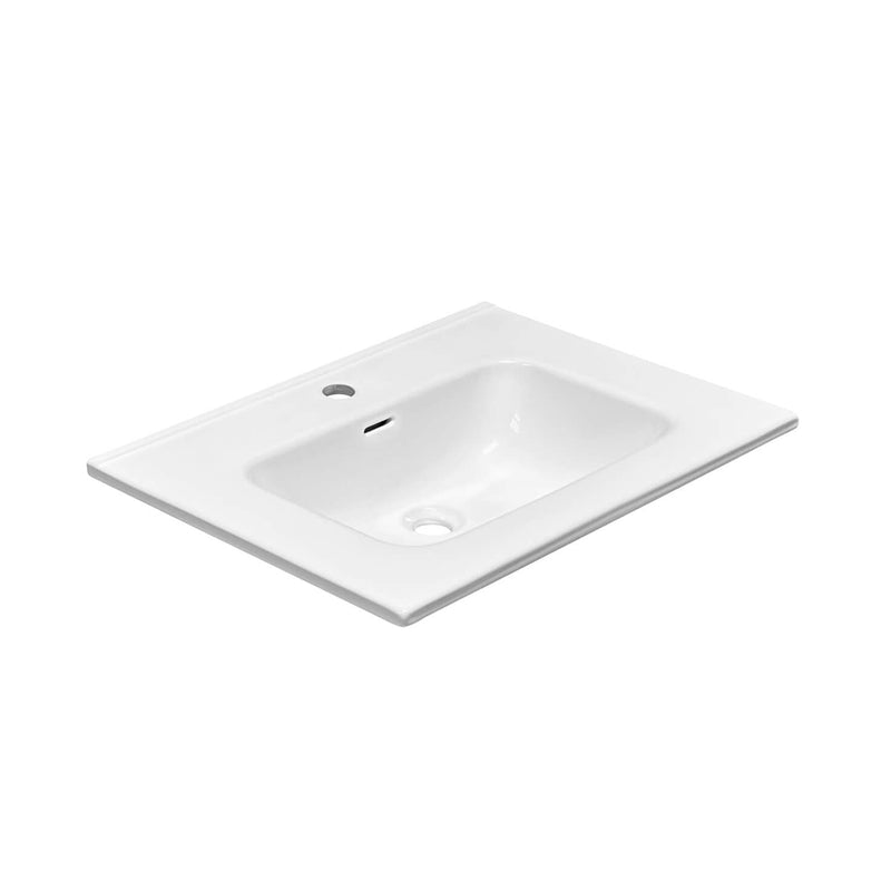 Runway 2 Drawers Bathroom Vanity with Porcelain Gloss White 1 Faucet Hole Sink  - Wall Mount - 24" Mdf/Light Wood