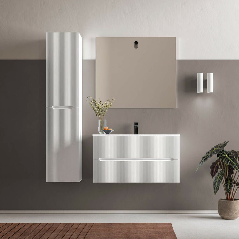 Runway 2 Drawers Bathroom Vanity with Solid Surface Matte Black without Faucet Hole - Wall Mount - 36" Mdf/Matt White