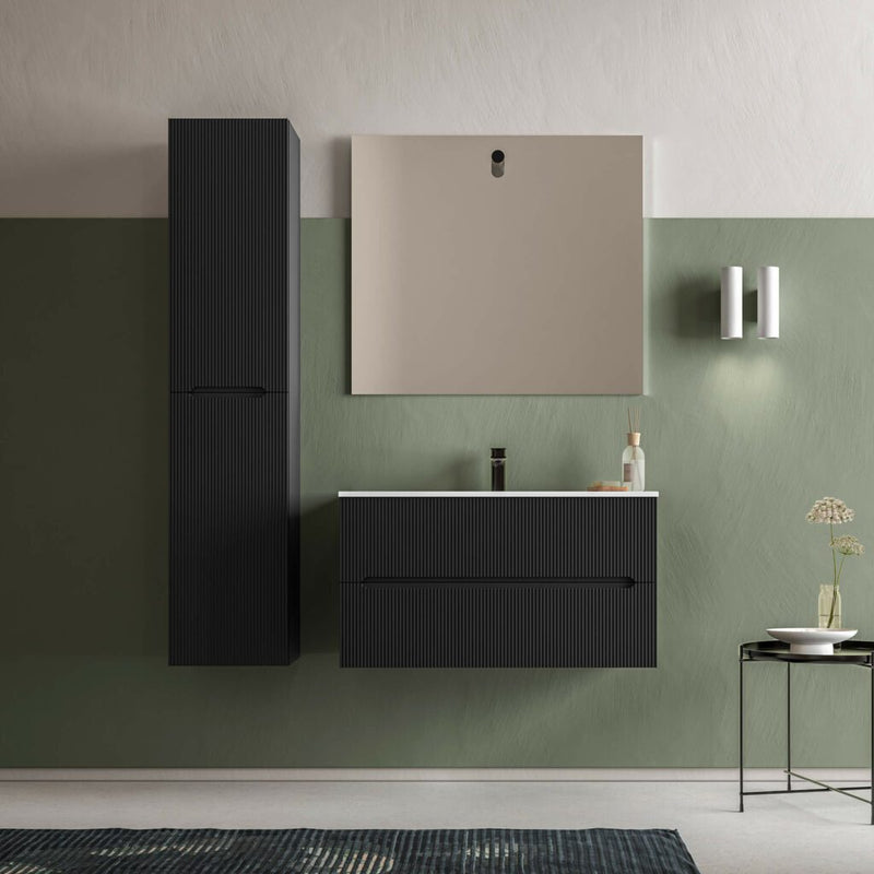 Runway 2 Drawers Bathroom Vanity with Solid Surface Matte Grey without Faucet Hole - Wall Mount - 36" Mdf/Matt Black