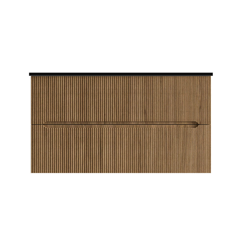 Runway 2 Drawers Bathroom Vanity with Solid Surface Matte Black without Faucet Hole - Wall Mount - 36" Mdf/Light Wood