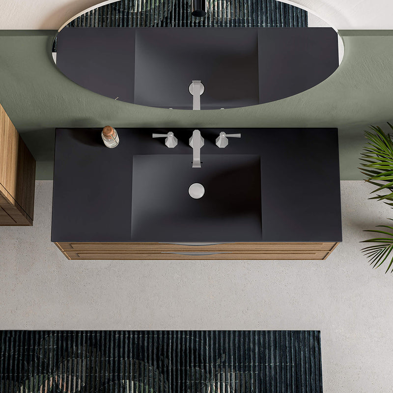 Runway 2 Drawers Bathroom Vanity with Solid Surface Matte Black without Faucet Hole - Wall Mount - 48" Mdf/Matt White