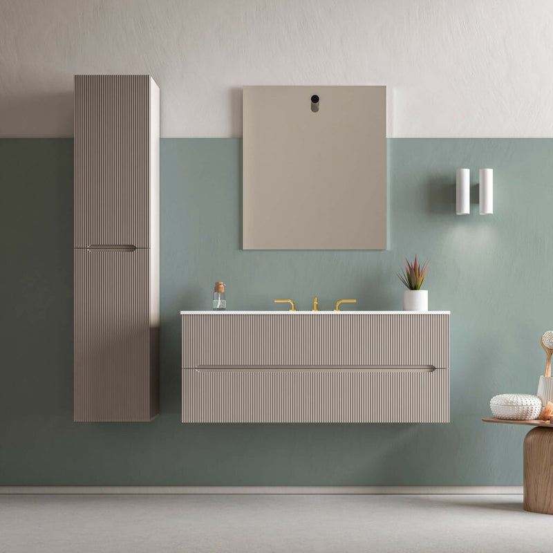 Runway 2 Drawers Bathroom Vanity with Solid Surface Matte Grey without Faucet Hole - Wall Mount - 48" Mdf/Matt Warm Grey