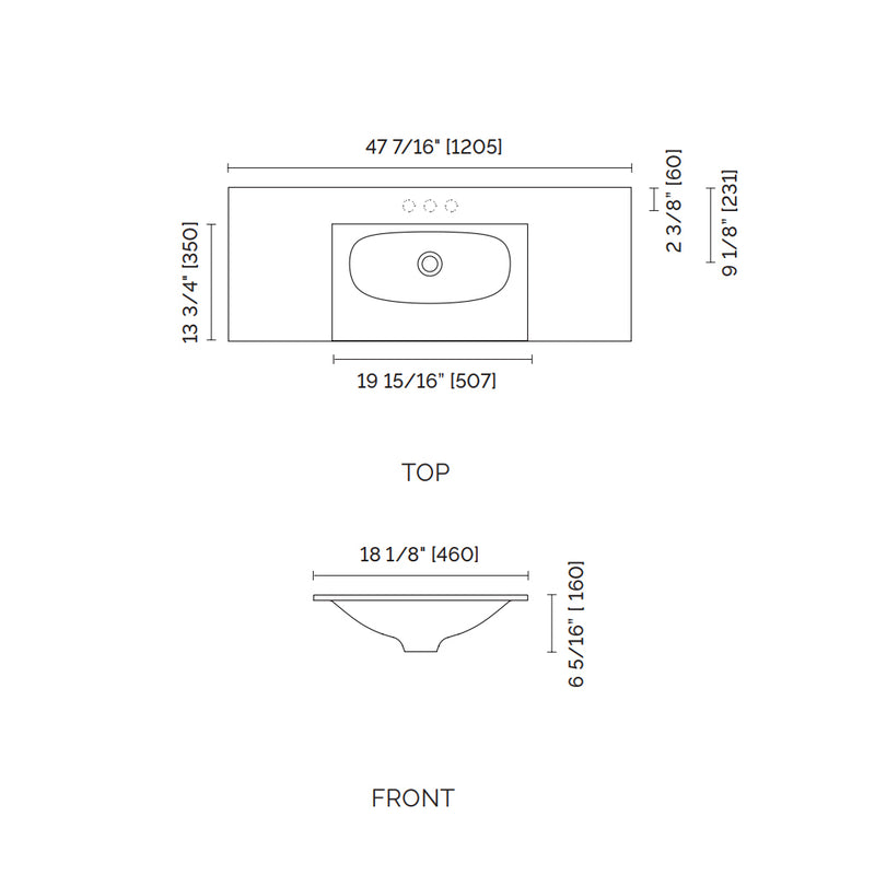 Runway 2 Drawers Bathroom Vanity with Solid Surface Matte Black without Faucet Hole - Wall Mount - 48" Mdf/Matt Black