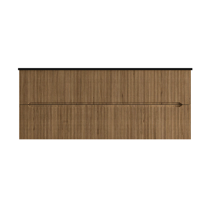 Runway 2 Drawers Bathroom Vanity with Solid Surface Matte Black without Faucet Hole - Wall Mount - 48" Mdf/Light Wood