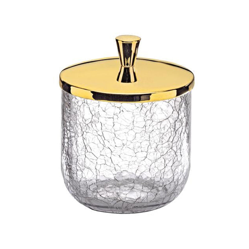 Crystal Cotton Tips Holder - Free Standing - 4" Brass/Glass/Gold