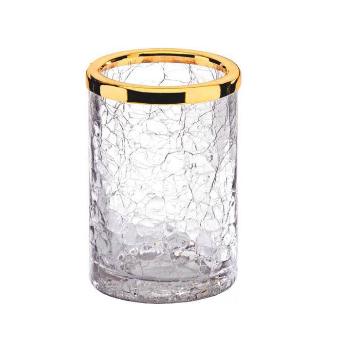 Crystal Toothbrush Holder - Free Standing - 3" Brass/Glass/Gold