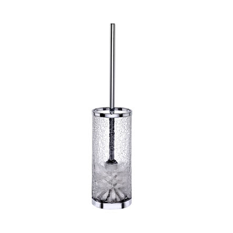 Crystal Toilet Brush Holder - Free Standing - 4" Brass/Glass/Polished Chrome