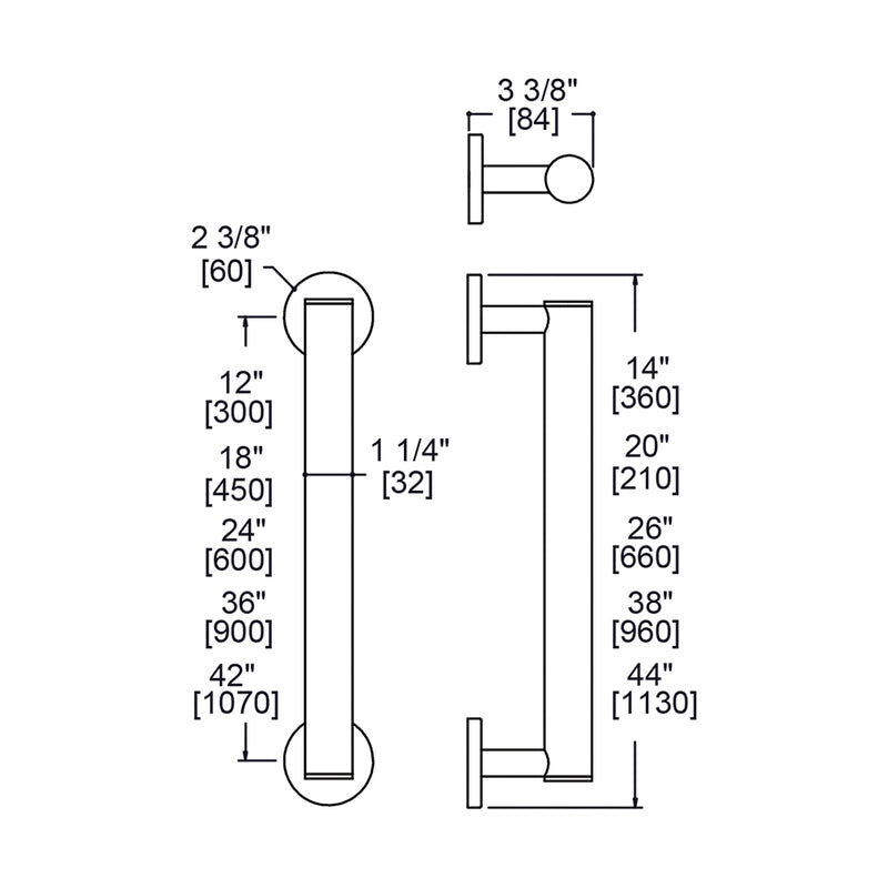 Series 1 Round Grab Bar - Wall Mount - 12" Zinc/Stainless Steel/Polished Chrome